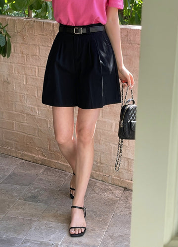 Amy Pintuck Banding Short Cotton Pants (Belt Set)